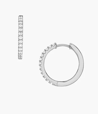 Ellis Pavé Glitz Silver-Tone Brass Hoop Earrings | Fossil (US)
