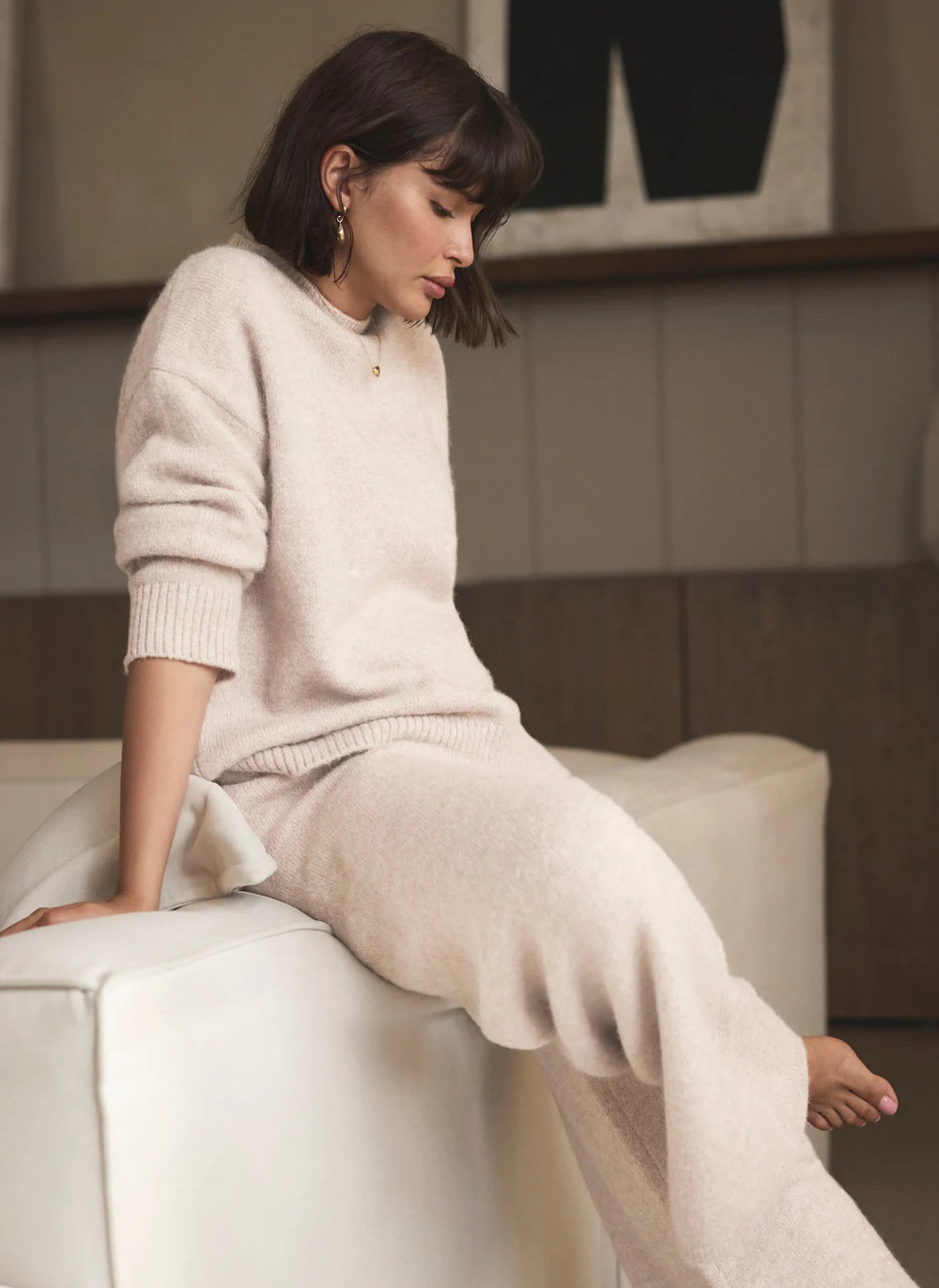 Neutral Wool Blend Longline Knit Jumper | Mint Velvet