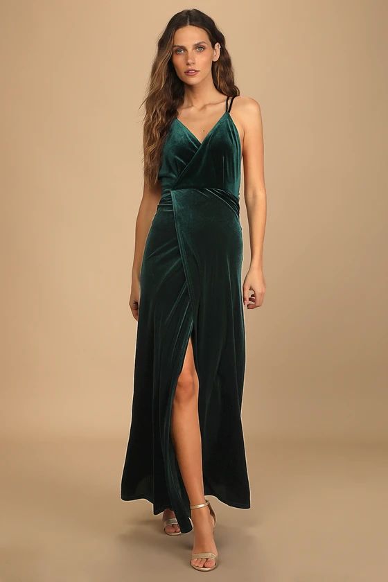 Whimsical Romance Emerald Green Velvet Faux-Wrap Maxi Dress | Lulus (US)