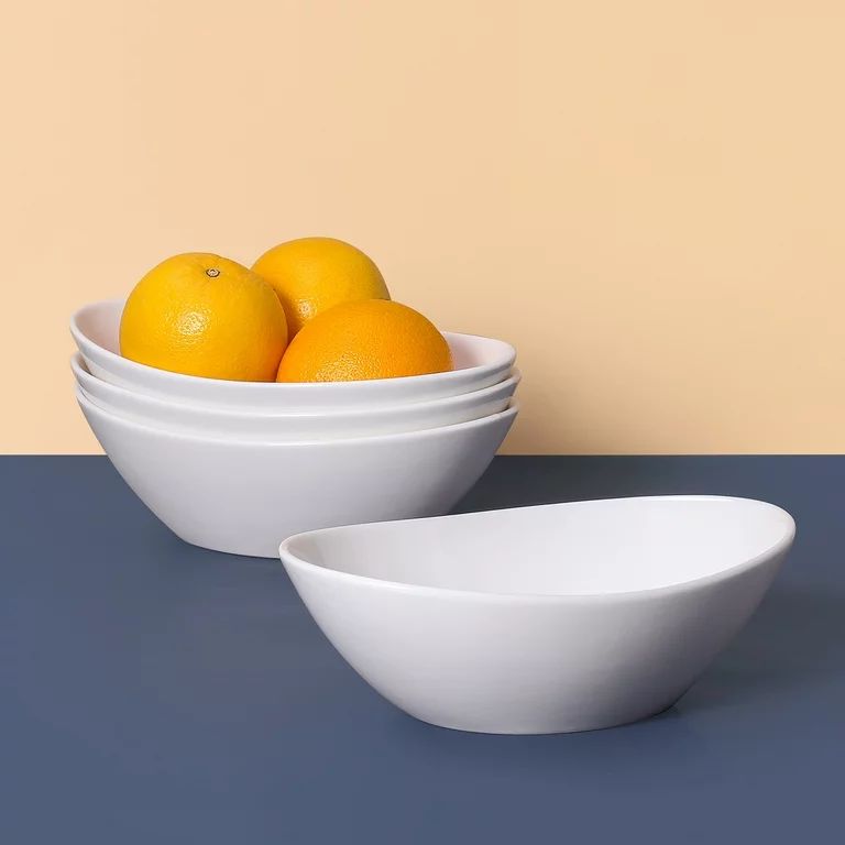 LIFVER 9inch Wavy Serving Bowls Set of 4, Large Porcelain Salad/Side Dishes-36 oz, Oval Shape, Wh... | Walmart (US)