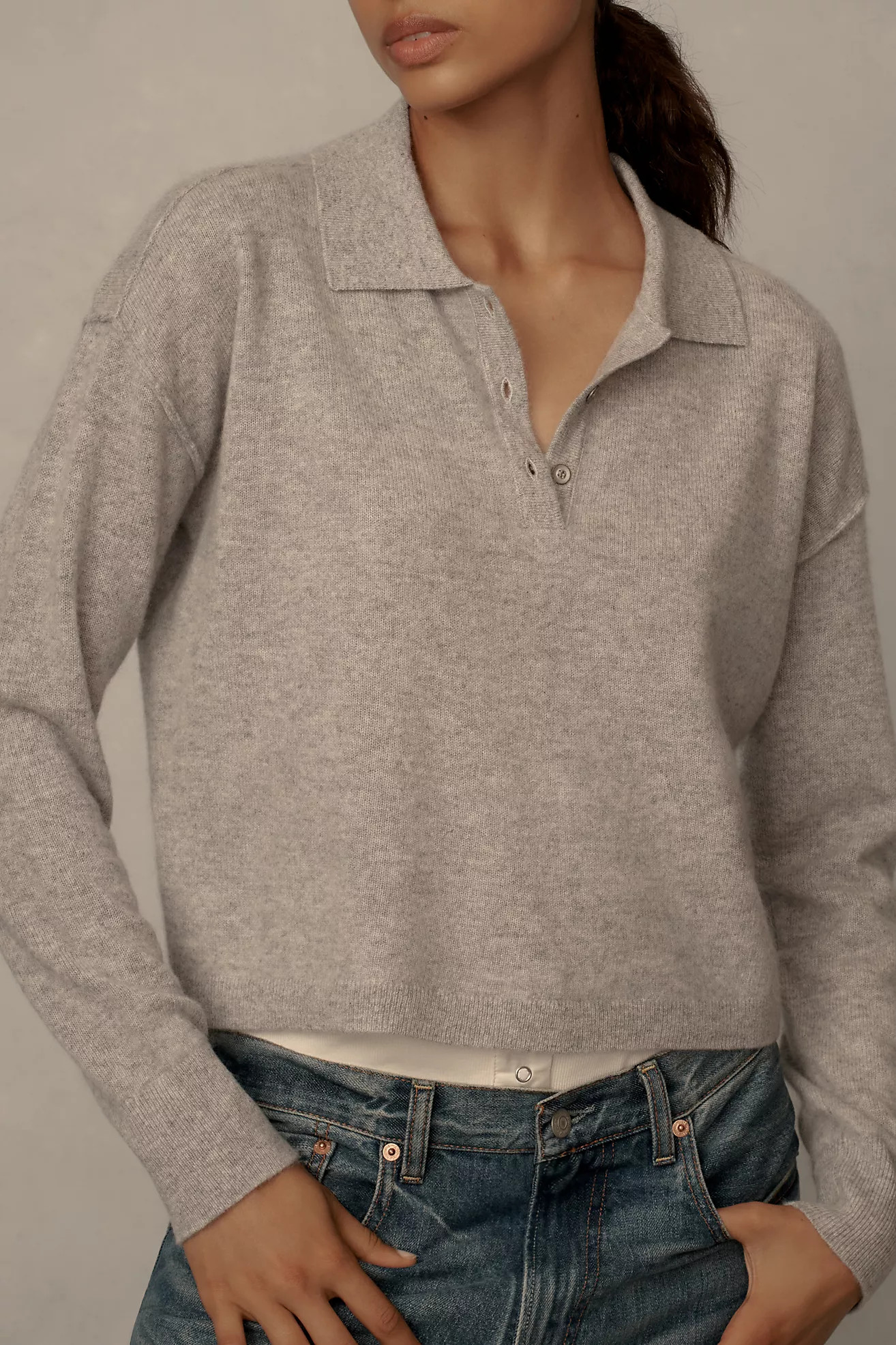 The Jensen Cashmere Crop Polo Sweater by Pilcro | Anthropologie (US)