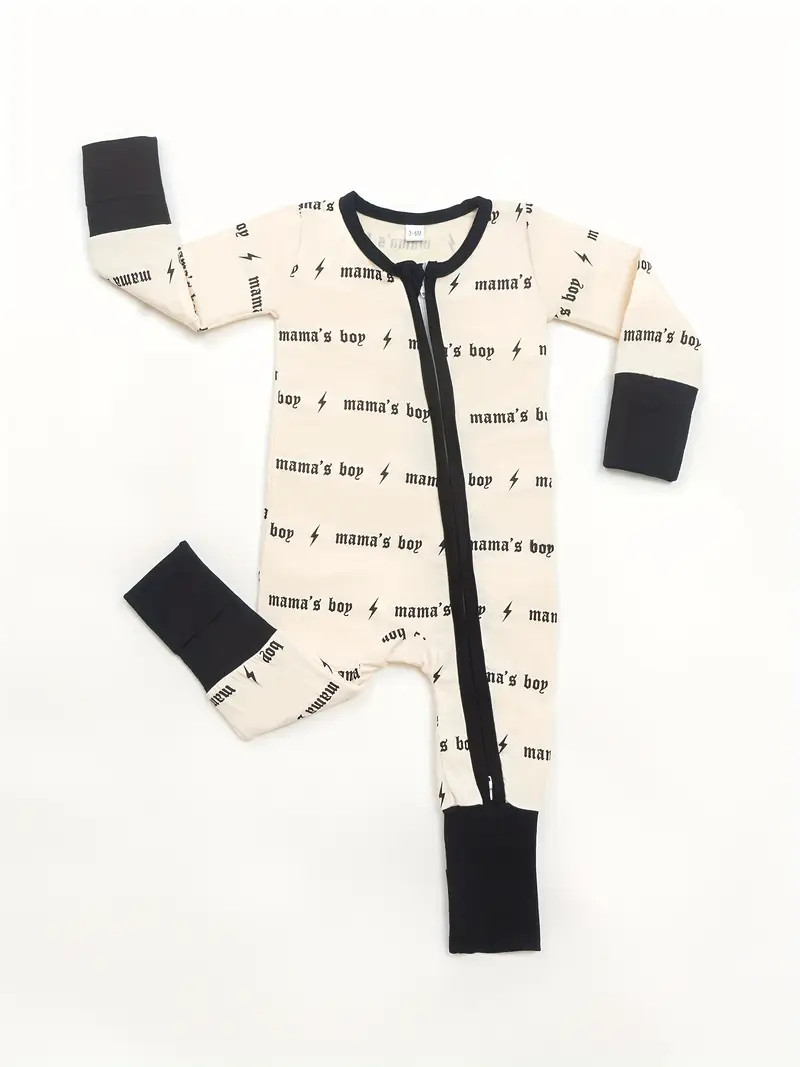 Baby's MAMA'S BOY Full Print Casual Long Sleeve Romper With Foot Covers, Toddler & Infant Boy's B... | Temu Affiliate Program