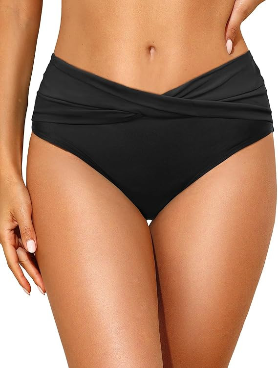 Tempt Me Women Mid Waist Bikini Bottoms - V Cut Bathing Suit Bottoms Twist Front Swimsuit Bottoms... | Amazon (US)