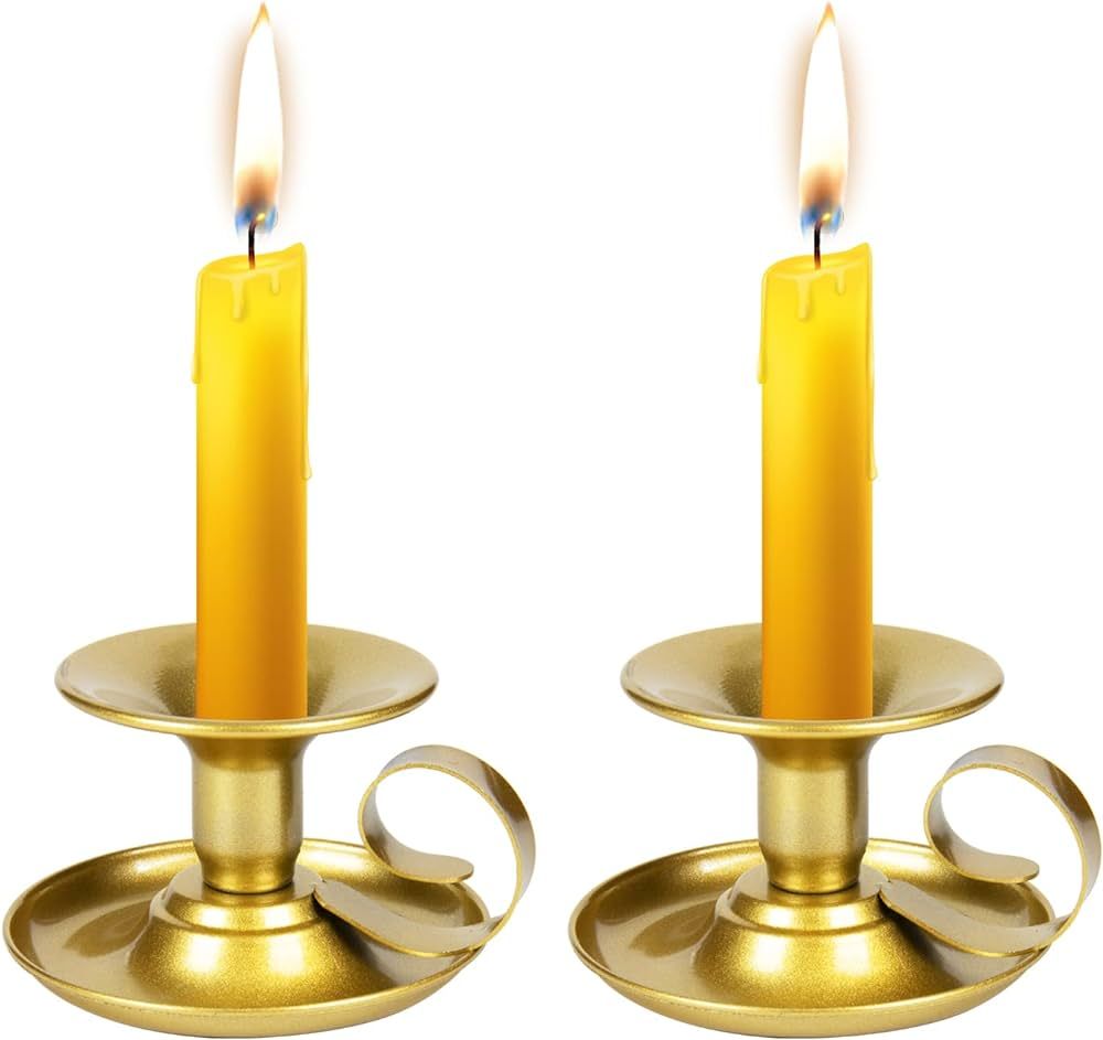 Taper Candle Stick Holder, Homean Candle Holders 2pcs Retro Iron Simple Gold Candlestick Holders ... | Amazon (US)