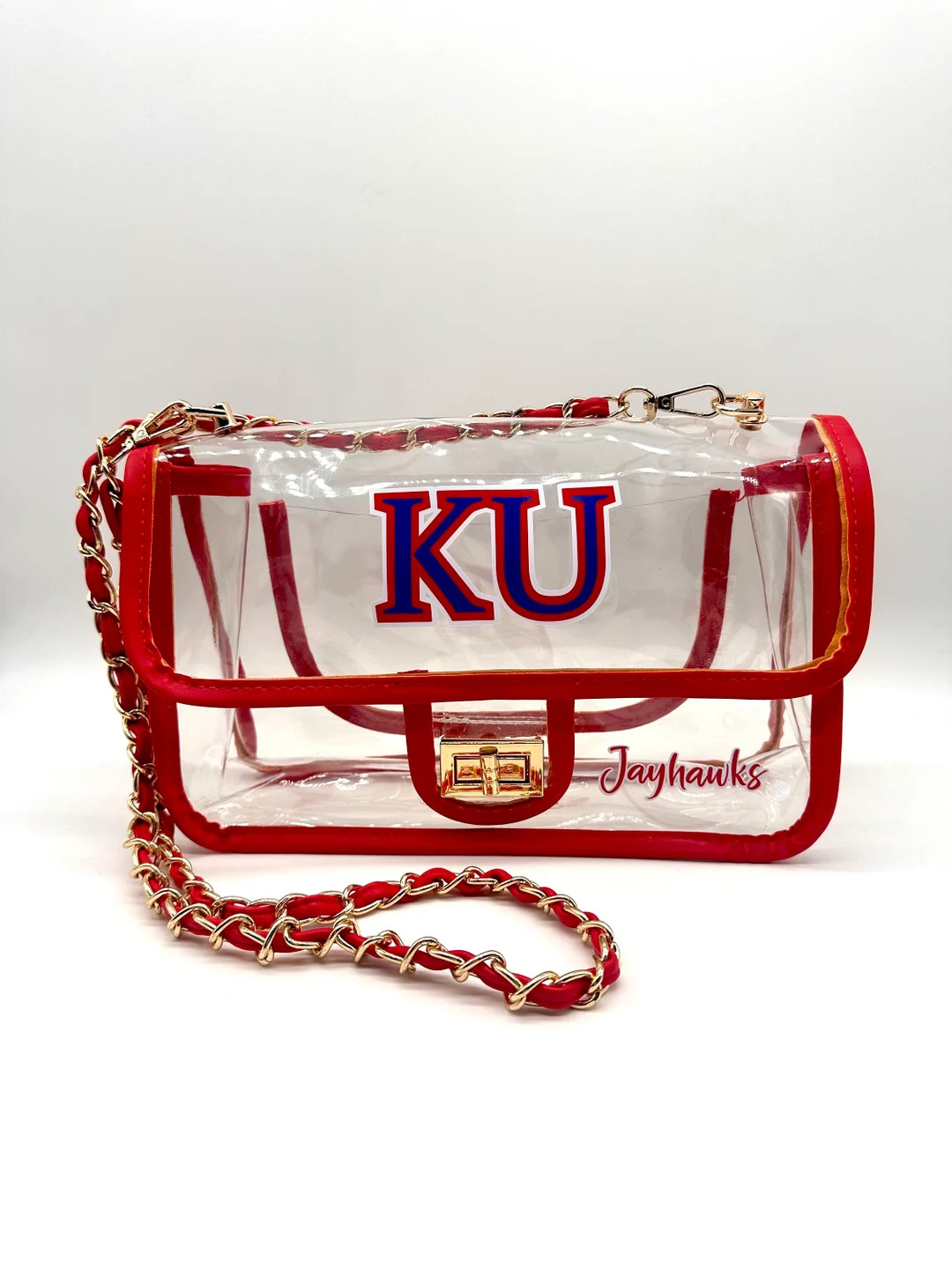 KU Long Shoulder purse or Crossbody Clear Purse. Stadium approved. | Etsy (US)