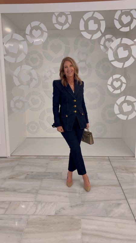 Day 2 of the ltk conference! 
I’m feeling stylish wearing a Canadian Tuxedo or denim on denim look! This is suit you can dress up or down with sneakers. I also like splitting it up and wearing the blazer with skirts and dresses. Plus, you can add a dickey. Wear the pants with other blazers too.
❤️ Let me know below if you have questions! 

#LTKover40 #LTKHoliday #LTKstyletip