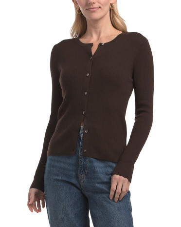 Merino Wool Long Sleeve Ribbed Cardigan | TJ Maxx