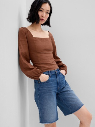 Linen-Blend Puff Sleeve Top | Gap (US)