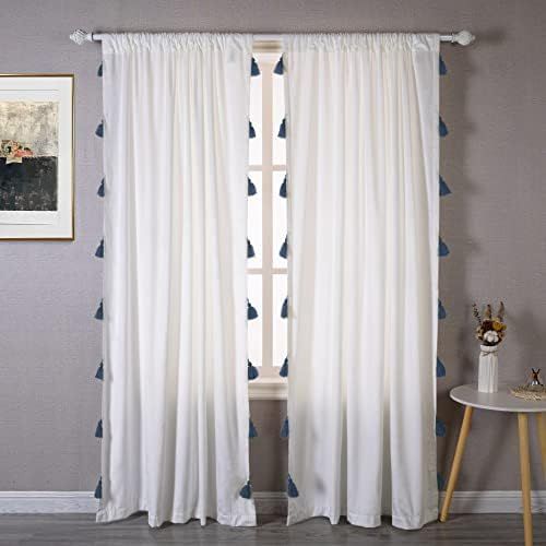 DriftAway Boho Velvet Handmade Tassel Curtain Room Darkening Thermal Insulated Window Curtain Rod... | Amazon (US)