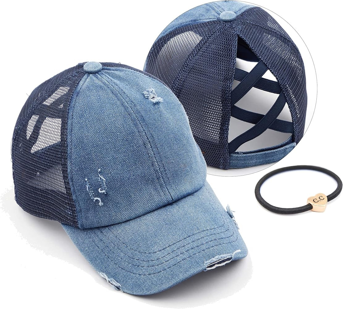 C.C Ponycap Messy High Bun Ponytail Adjustable Glitter Mesh Trucker Baseball Cap | Amazon (US)