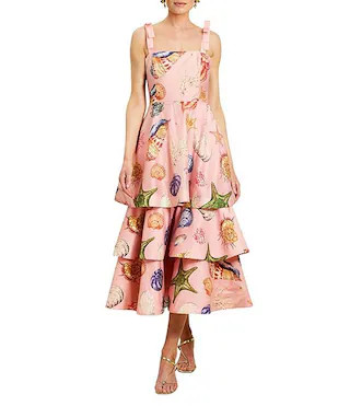 Mestiza New York Darling Linen Organza Blend Seashell Print Square Neck Sleeveless Convertible Ti... | Dillard's