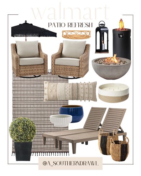 Walmart patio - patio furniture - tanning - planters - patio decor - outdoor candle - outdoor umbrella - patio plants - tanning chairs - swivel chairs - patio refresh

#LTKhome #LTKstyletip #LTKSeasonal