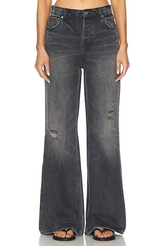 GRLFRND Jade Low Rise Relaxed Flare in Phantom | FWRD | FWRD 