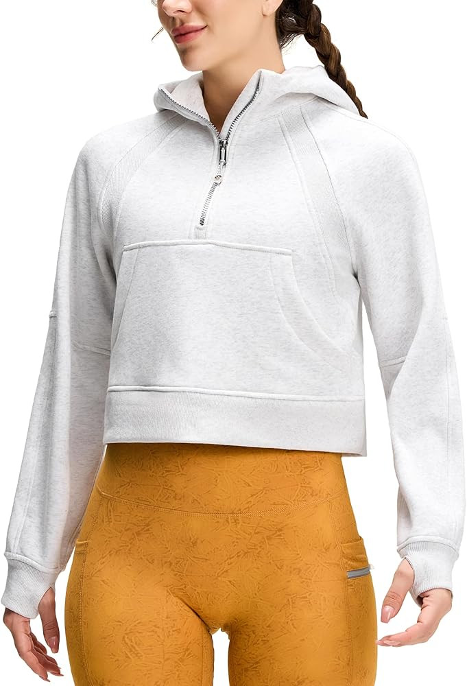QUEENIEKE Women's Trendy Half Zip Cropped Hoodies - Fleece Quarter Zip Up Pullover Sweatshirts fo... | Amazon (US)