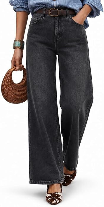 Women's Floral Cutout Embroidered Jeans, High Waisted Wide Leg | Amazon (US)