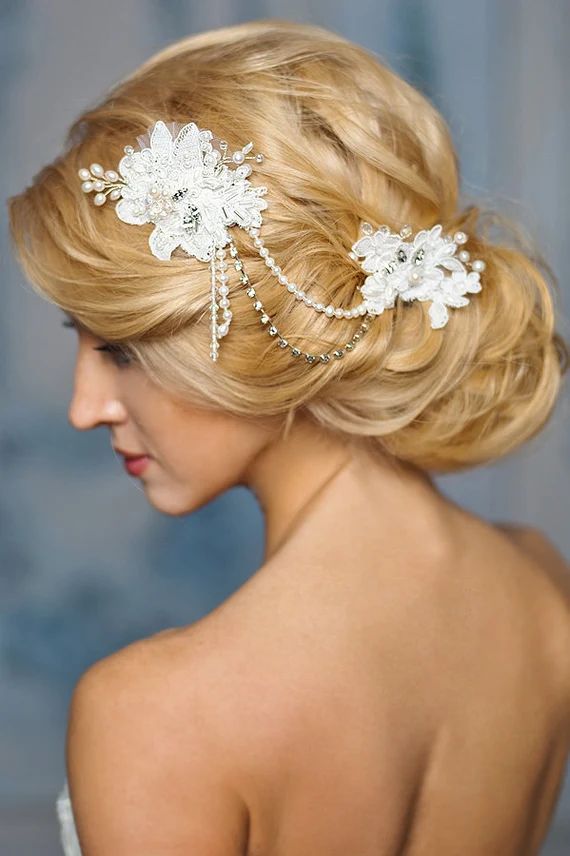 Bridal Headpiece Beaded Lace Hair Accessories bridal  pearl headpiece, lace wedding-Laira | Etsy (US)