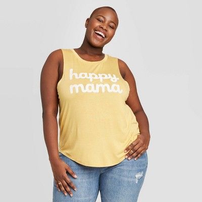 Women's Plus Size Happy Mama Graphic Tank Top - Grayson Threads (Juniors') - Yellow | Target