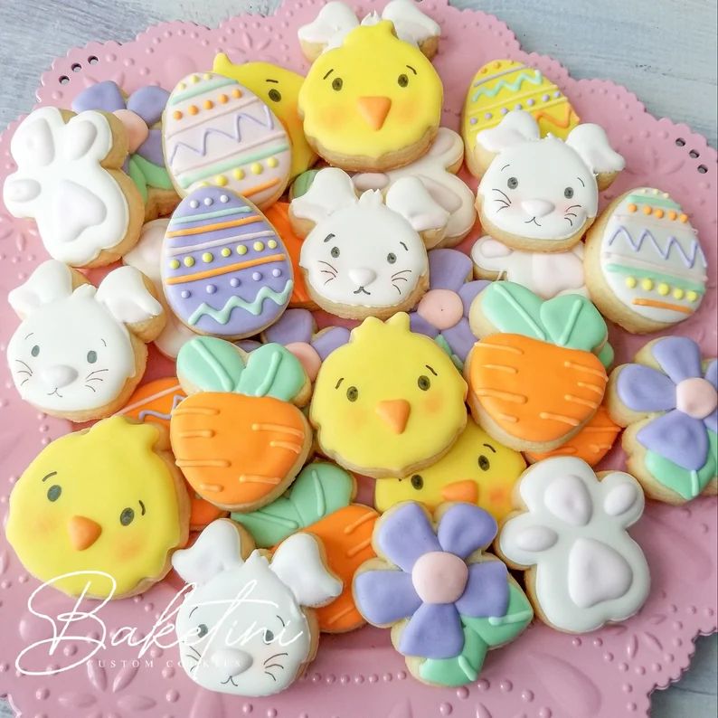 Easter Mini Cookies 2 Dozen | Easter Bunny Chick Rabbit Foot Carrot Egg Flower | Easter Basket Sp... | Etsy (US)