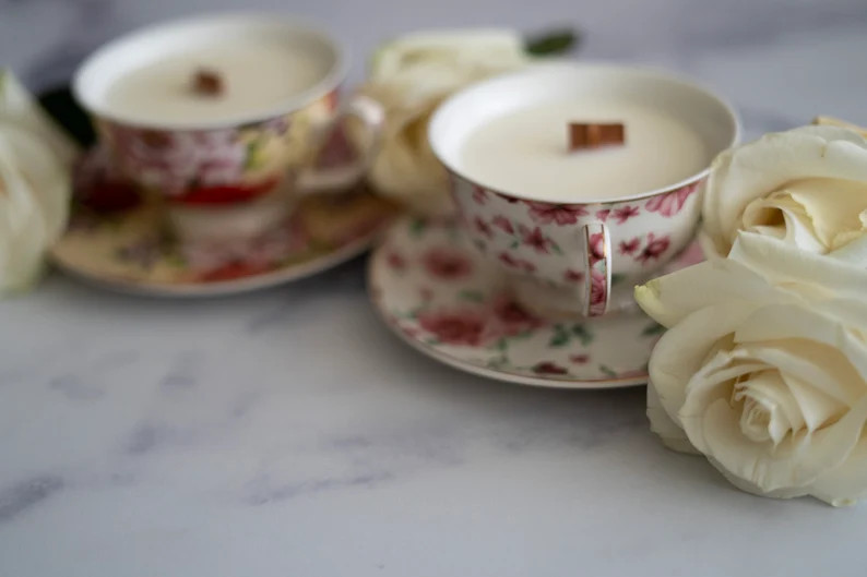Floral Tea Candle With Saucer 11 Oz Teacup Candle,bridal Shower Tea Party Favors, Tea Cup and Sau... | Etsy (US)