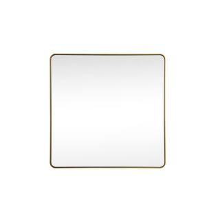 Timeless Home 42 in. W x 42 in. H x Modern Soft Corner Metal Square Brass Mirror | The Home Depot