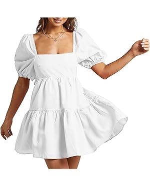 Shy Velvet Women's Casual Party Mini Summer Dresses Square Neck Short Bubble Sleeve Babydoll Dres... | Amazon (US)