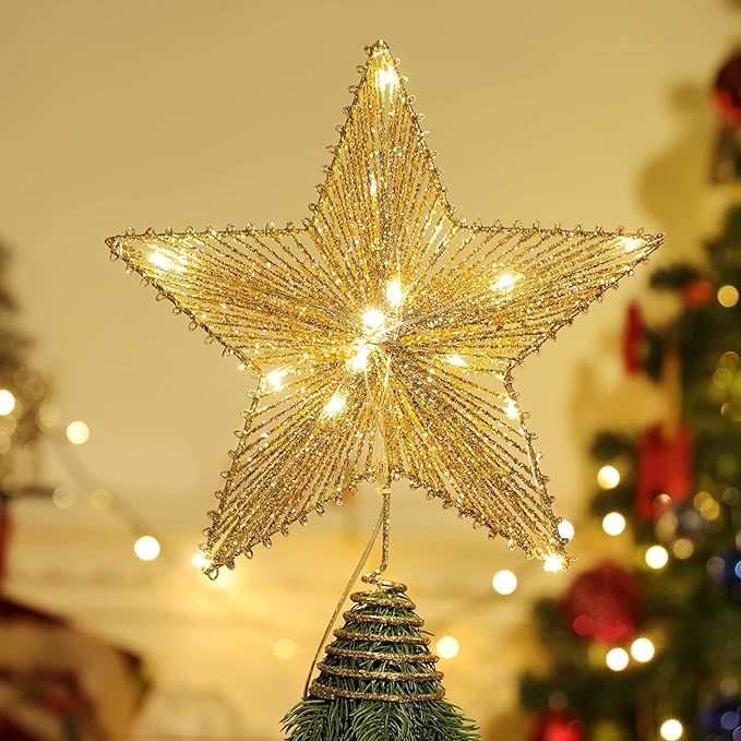 Lewondr Christmas Star Tree Topper, Battery Powered Tree Star with Lights and Sequins, Christmas ... | Amazon (US)