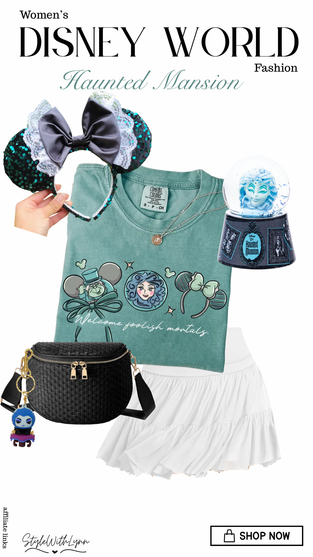 Welcome, foolish mortals... to the most hauntingly cute Disney outfit of the season! This Haunted Mansion-inspired look is giving spooky elegance with a ghostly green tee, a twirl-worthy white skirt, shimmering Minnie ears, and the perfect accessories to channel your favorite 999 happy haunts. Whether you're riding Haunted Mansion at Magic Kingdom or attending Mickey's Not-So-Scary Halloween Party, this outfit is equal parts eerie and enchanting.

I'm all about creating Disney park outfits that are stylish, comfortable, and full of magical details, and this one might be my favorite Halloween look yet! 🖤💚

✨ Shop the complete outfit through my LTK, save this post for your next Disney trip, and tell me... what's your favorite Haunted Mansion scene? 👻 

 #DisneyWorld #HauntedMansion #DisneyHalloween #MickeysNotSoScaryHalloweenParty #MagicKingdom #DisneyOutfit #DisneyFashion #DisneyStyle #DisneyBound #DisneyMom #HalloweenOutfit #DisneyInspired #ParkStyle #DisneyOOTD #DisneyCreator #DisneyAesthetic #HauntedMansionStyle #SpookySeason #LTKootd #LTKmomlife #LTKSeasonal