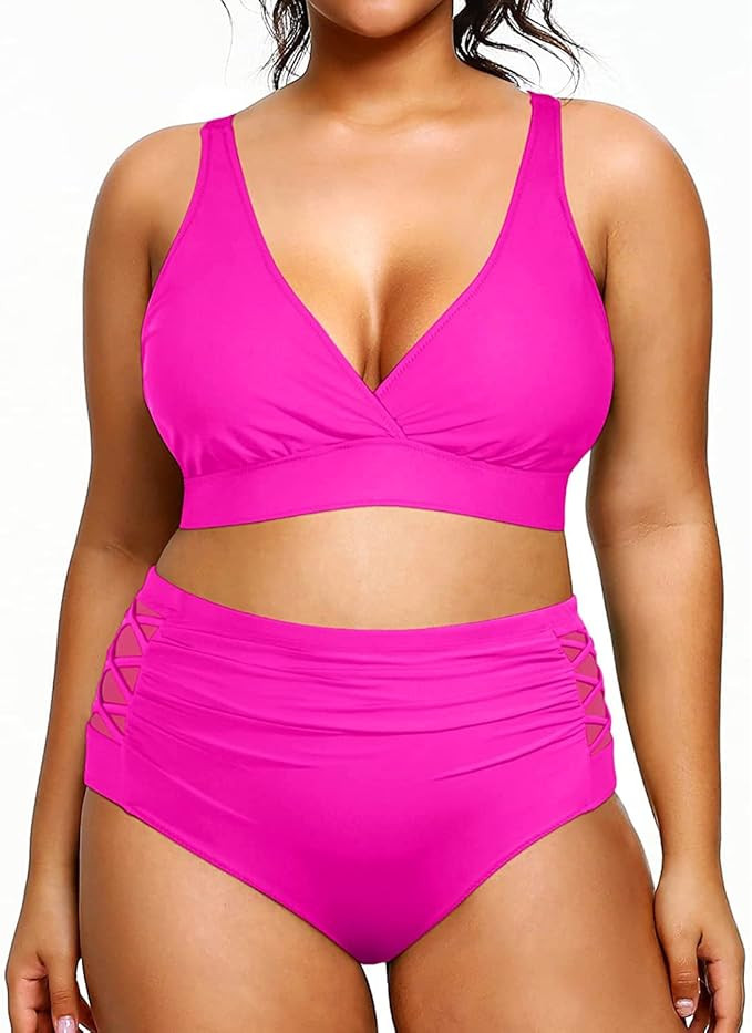 Yonique Womens Plus Size Bikini High Waisted Swimsuits Two Piece Bathing Suits Tummy Control Swim... | Amazon (US)