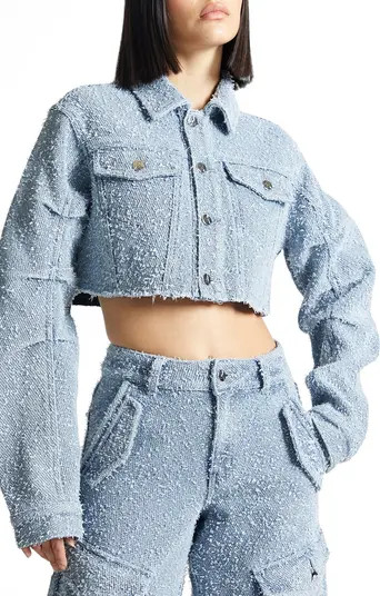 Catherine Cropped Boucle Denim Jacket | Nordstrom