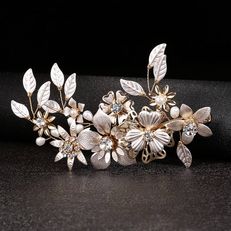 Sweety B.J Gold Bridal Hair Clip Pearl Alloy Flower Headpiece Handmade for Wedding Hair Comb for ... | Amazon (US)