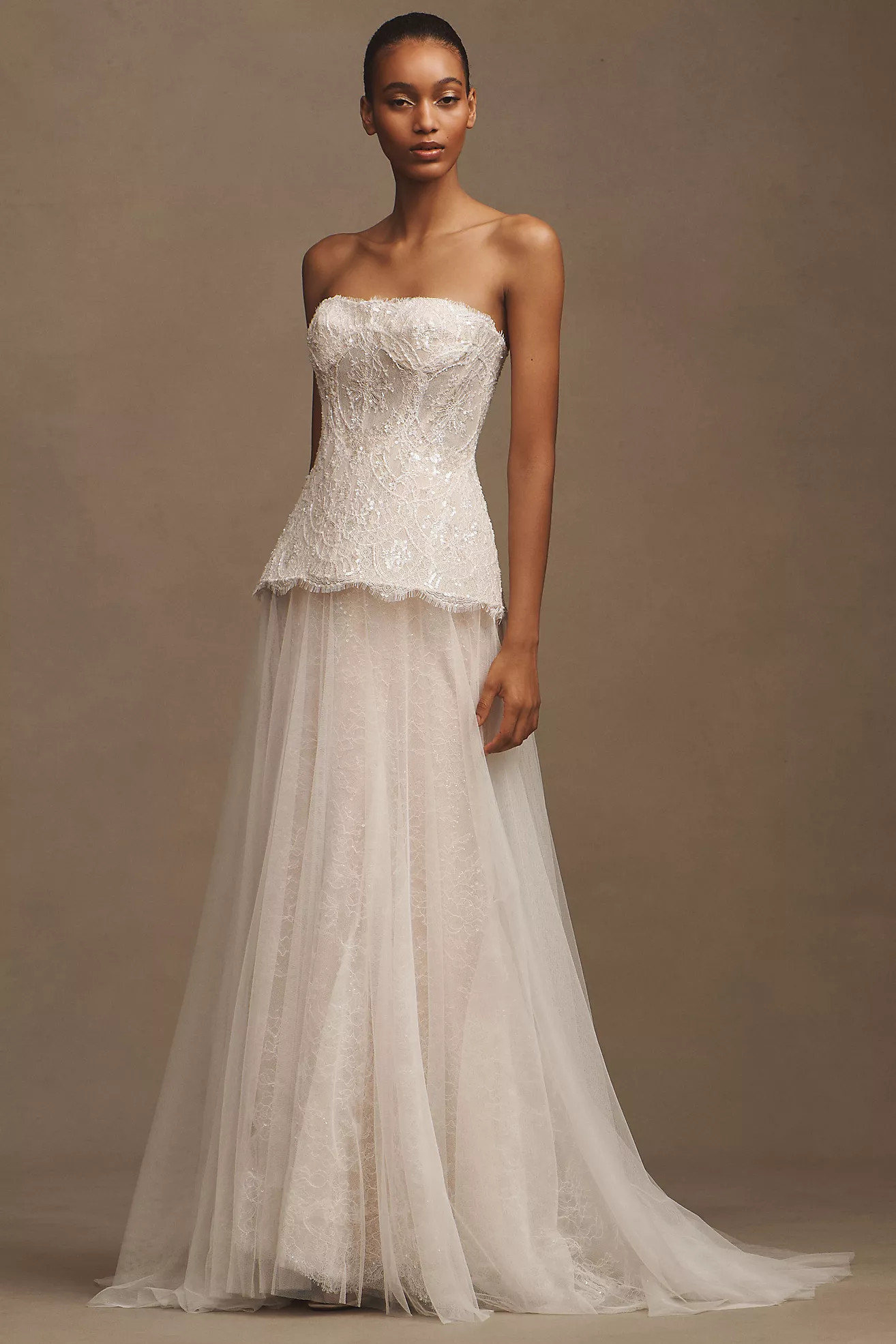 Watters Brookehaven Lace Strapless Drop-Waist A-Line Wedding Gown | Anthropologie (US)