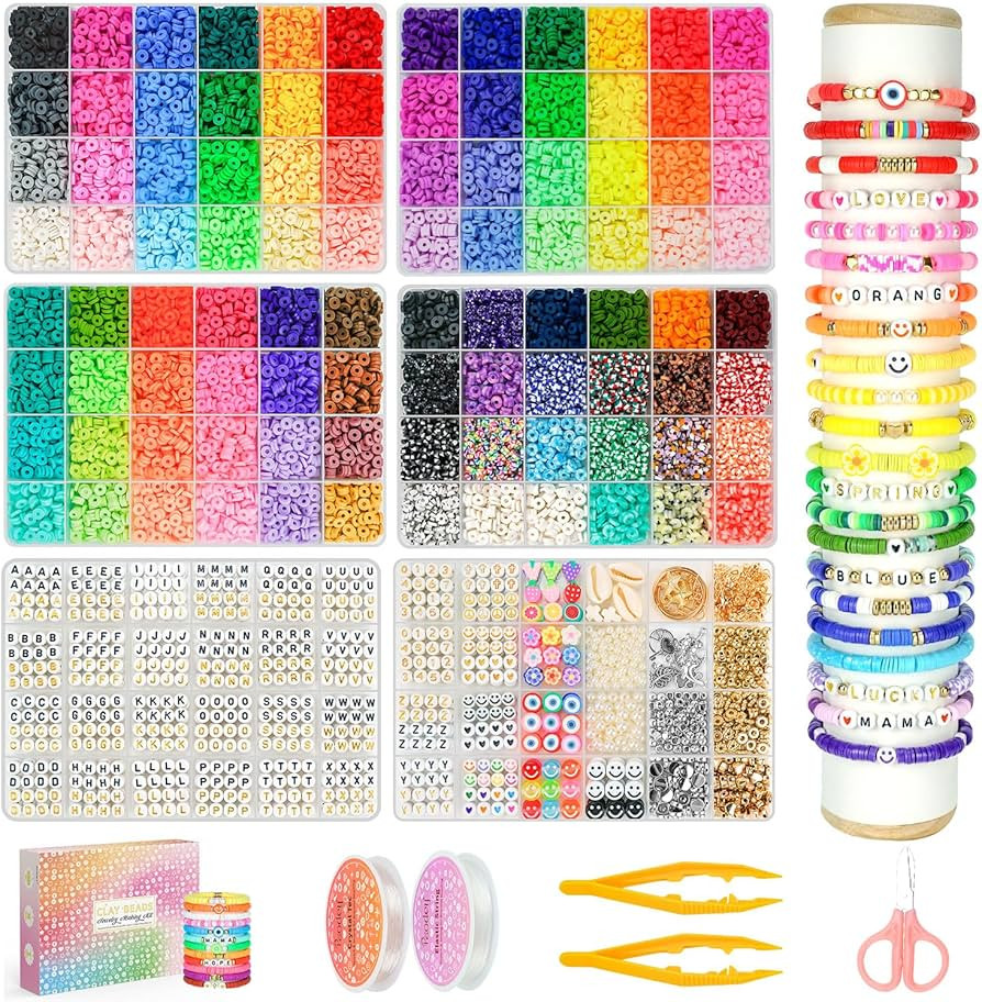 Paodey 16,000pcs Clay Beads Bracelet Making Kit 96 Colors, 900pcs Letter Beads, 100pcs Number Bea... | Amazon (US)