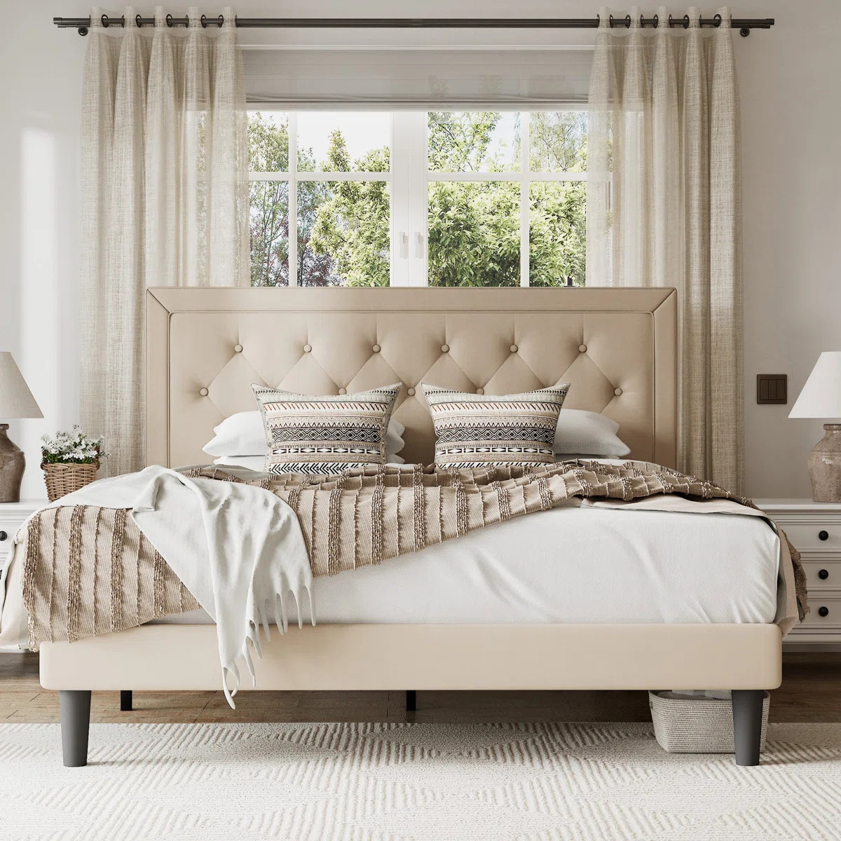 Hegg Linen Tufted Upholstered Platform Bed with Wood Slats Headboard Included | Wayfair North America
