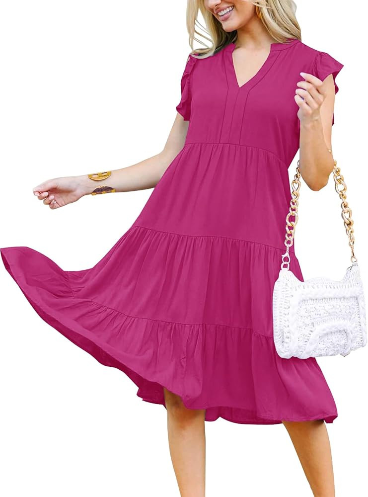 ETCYY Sundresses for Women Casual Beach Dresses 2024 Vacation Ruffle Tiered Summer Boho Floral Pr... | Amazon (US)