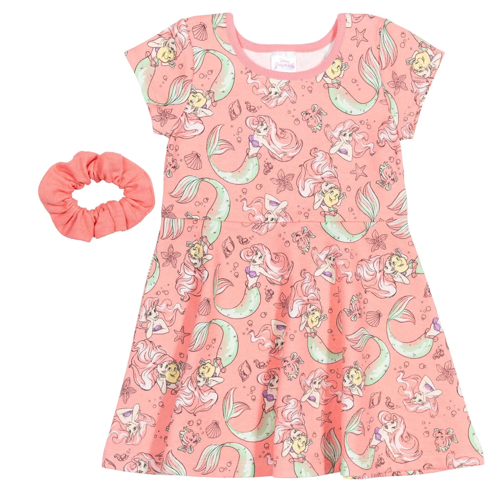 Disney Princess Ariel Little Girls Dress and Scrunchie Ariel Pink 7-8 | Walmart (US)