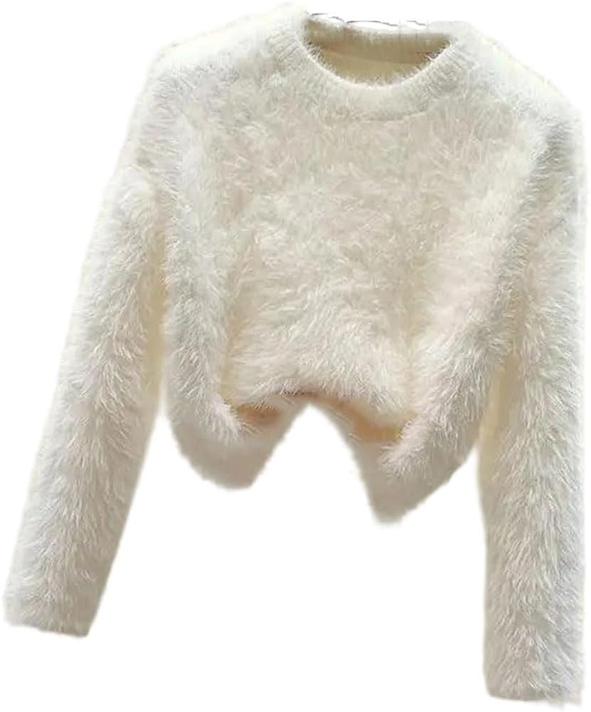 Women Long Sleeve Soft Fuzzy Sweater Solid Color Furry Loose Fit Winter Warm Holiday Jumper | Amazon (US)