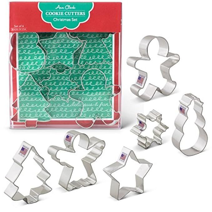 Christmas Cookie Cutters - 6 Piece Boxed Set - Angel, Star, Snowflake, Gingerbread Man, Tree, Snowma | Amazon (US)