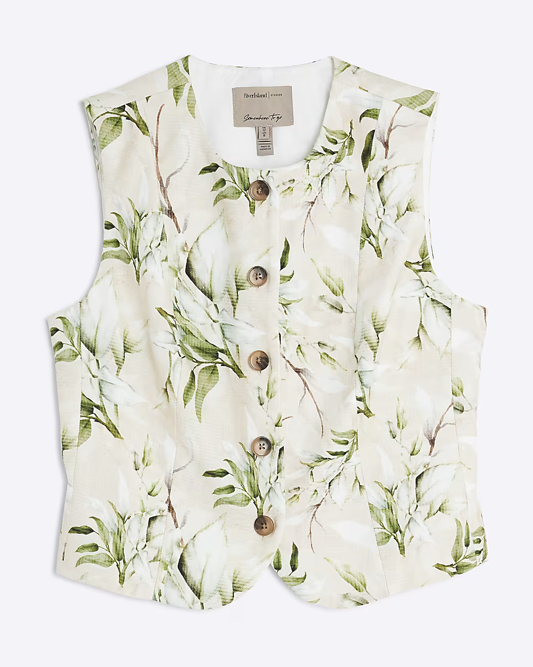 Cream Floral High Neck Fitted Waistcoat | River Island UK & IE
