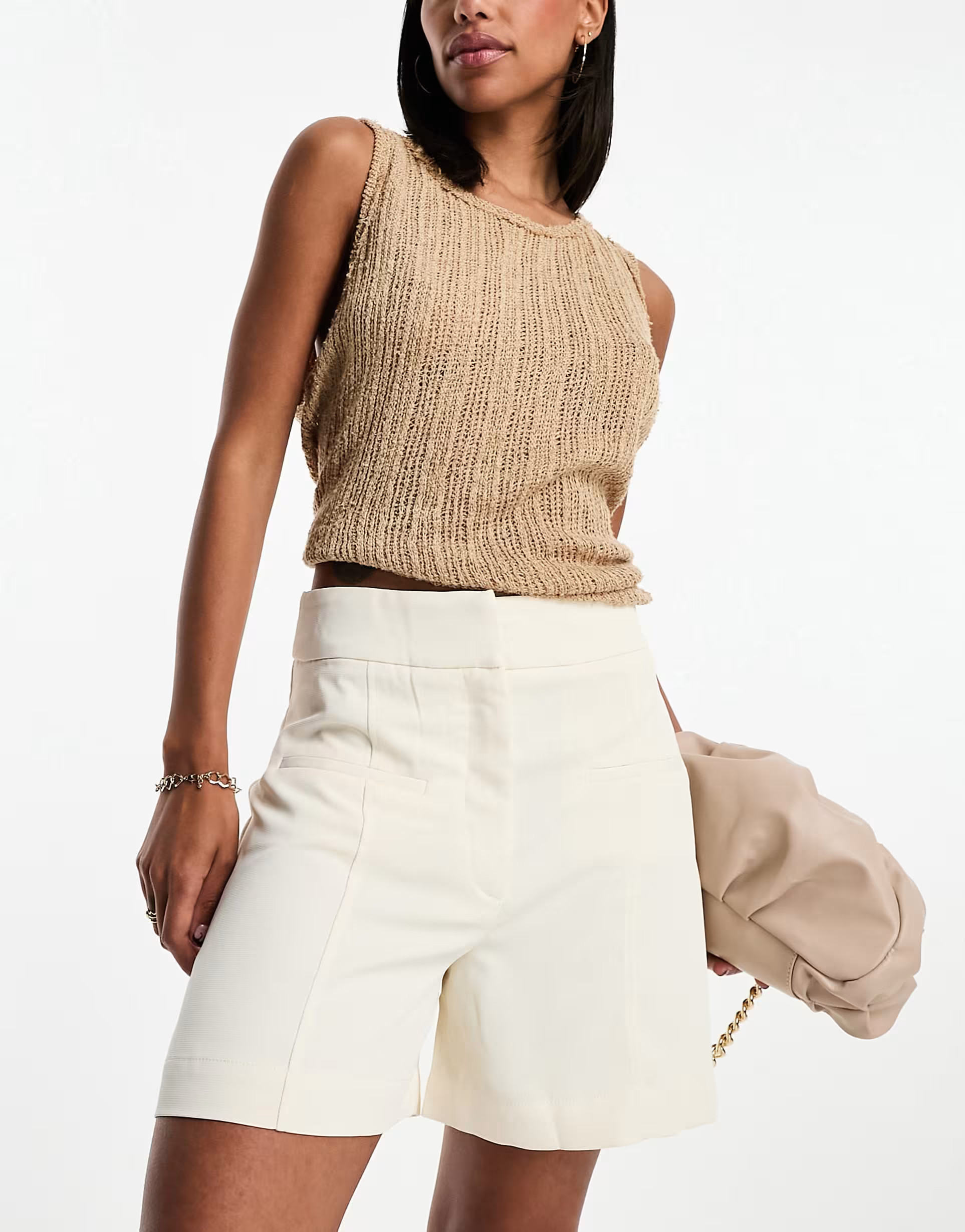 Mango tailored shorts in ecru | ASOS (Global)