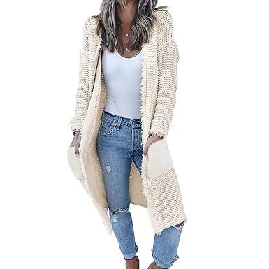 GUYUEQIQIN Women's Casual Cardigan Sweaters, Cozy Open Front Long Sleeve Knit Coat with Pockets | Amazon (US)