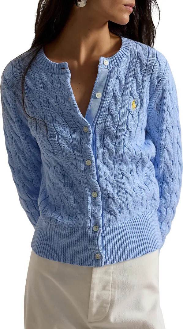Cable Knit Cotton Crewneck Cardigan | Nordstrom