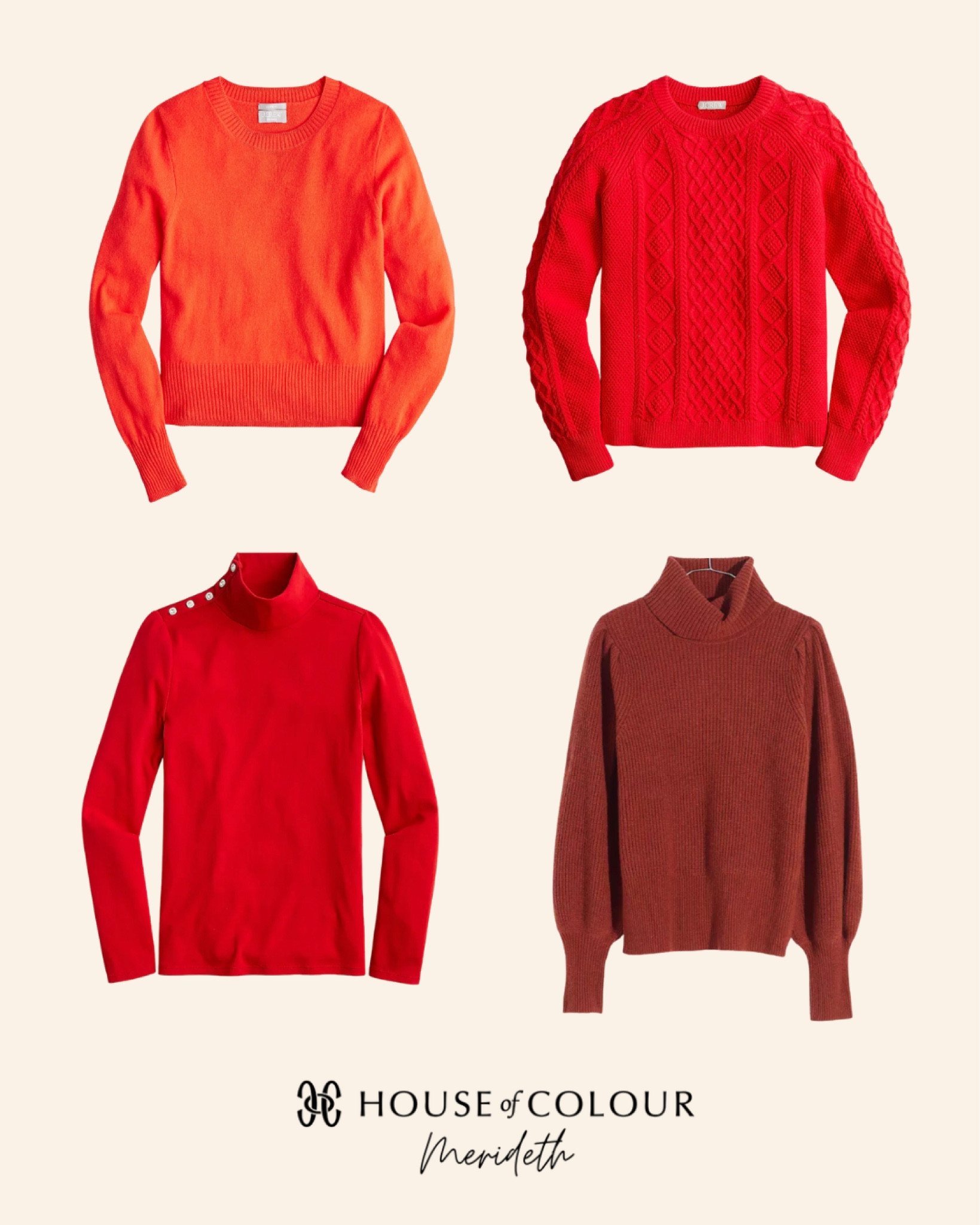 Do you know your best shade of red? The subtle differences in these shades actually make quite an impact on your complexion. 

Seasons👇🏼
Top: (L - Spring, R- Winter)
Bottom: (L-Summer, R-Autumn) 

#houseofcolour #hocspring #hocwinter #hocsummer #hocautumn #hocmerideth #houseofcolourmerideth

#LTKfit #LTKHoliday #LTKSeasonal