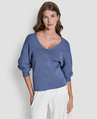 Women's V-Neck Long-Sleeve Rib-Knit Sweater | Macy's