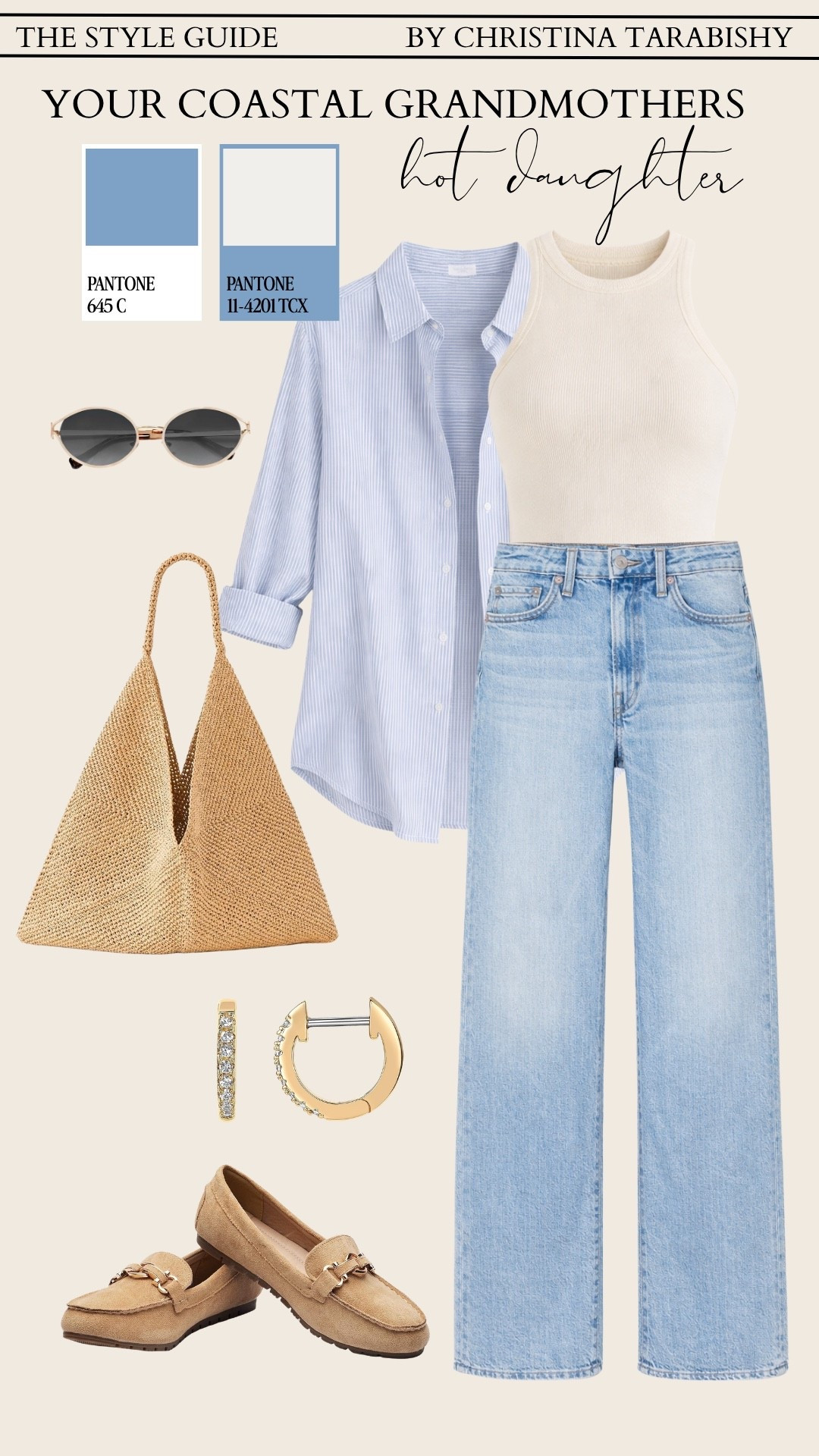 Cream ribbed tank, striped button down, wide leg light wash jeans, raffia tote, suede loafers, gold huggie earrings, oval sunglasses.

wide leg jeans outfit, layered spring outfit, casual chic women, transitional outfit, stripe shirt outfit, LTK denim, everyday spring style, elevated casual, spring neutrals, coastal aesthetic

#LTKSeasonal #LTKOver40 #LTKootd