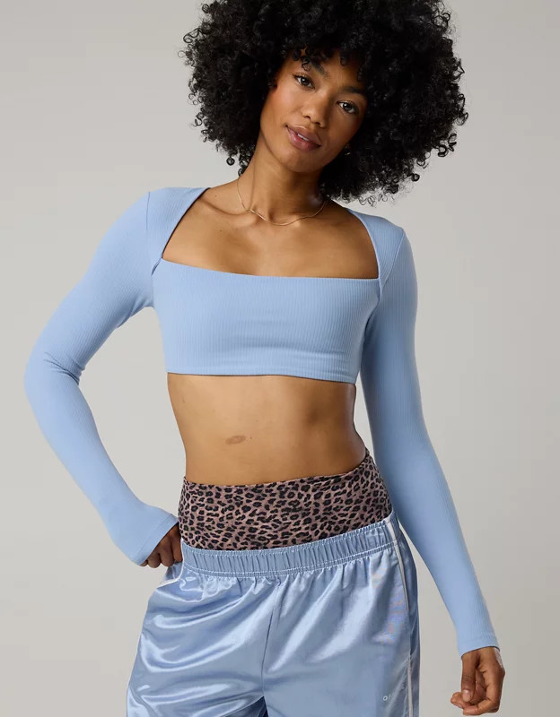 OFFLINE By Aerie Real Me Xtra Ribbed Long Sleeve Bra Top | American Eagle Outfitters (US & CA)