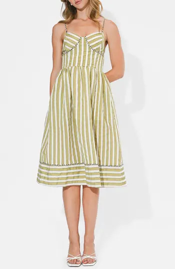 Adelyn Rae Perle Stripe Fit & Flare Midi Dress | Nordstrom | Nordstrom