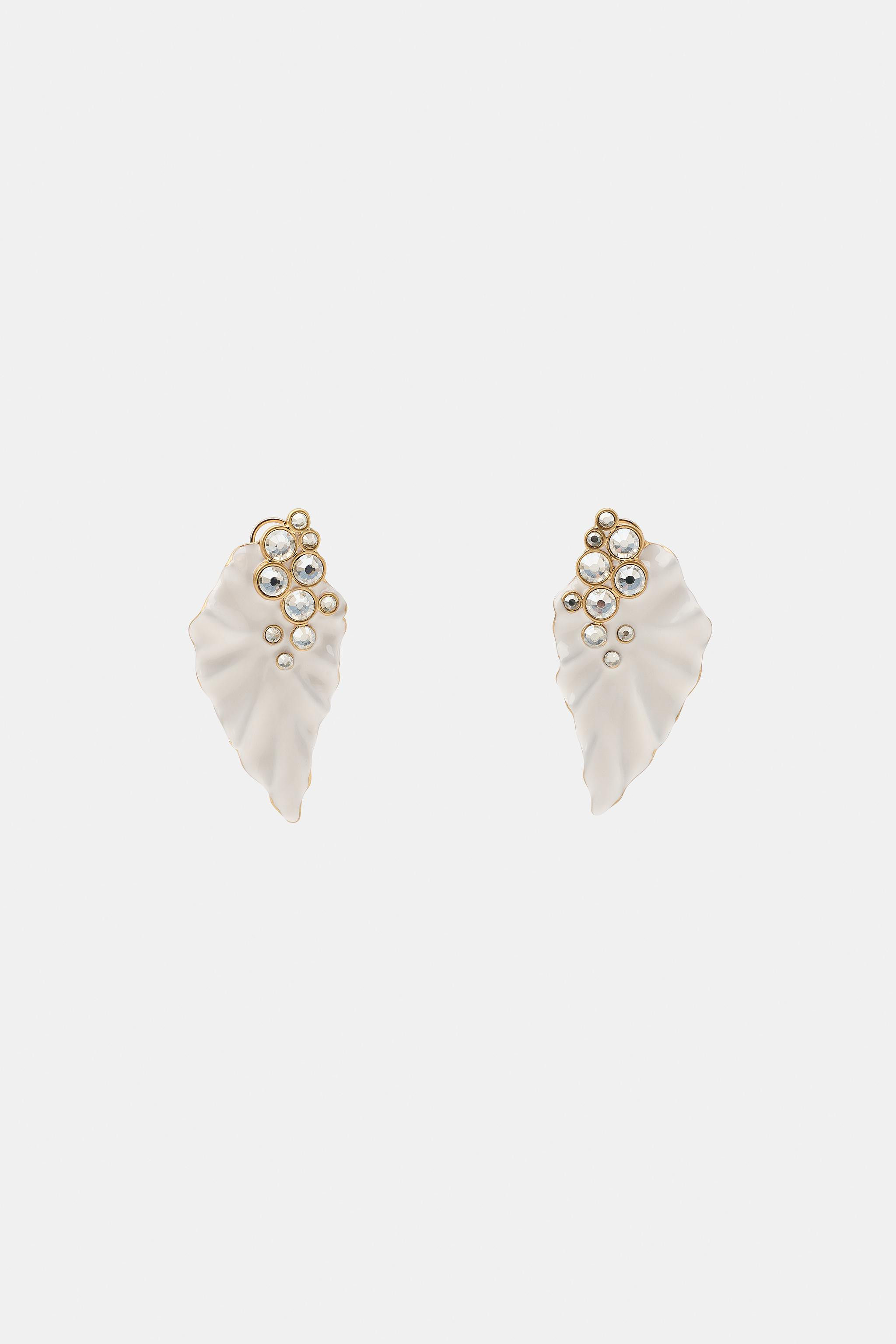 JEWELED LEAF EARRINGS | Zara US
