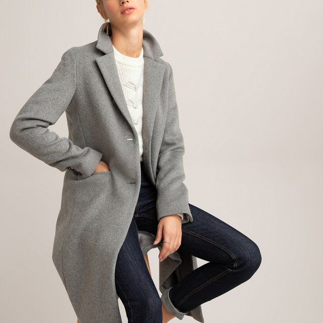 Straight Mid-Length Coat in Wool Mix | La Redoute (UK)