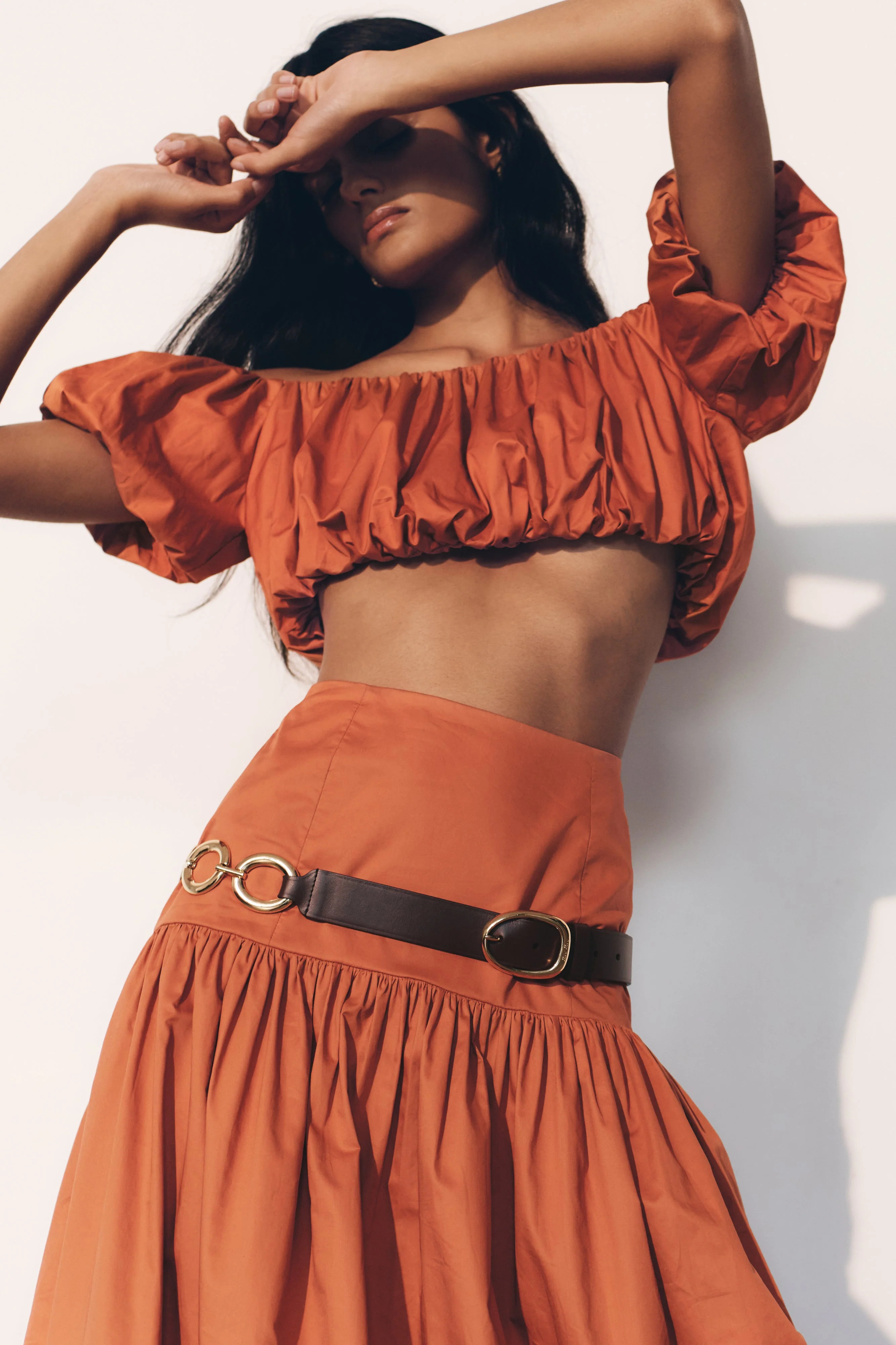 Autumn Off Shoulder Bubble Top - Burnt Orange | MESHKI US