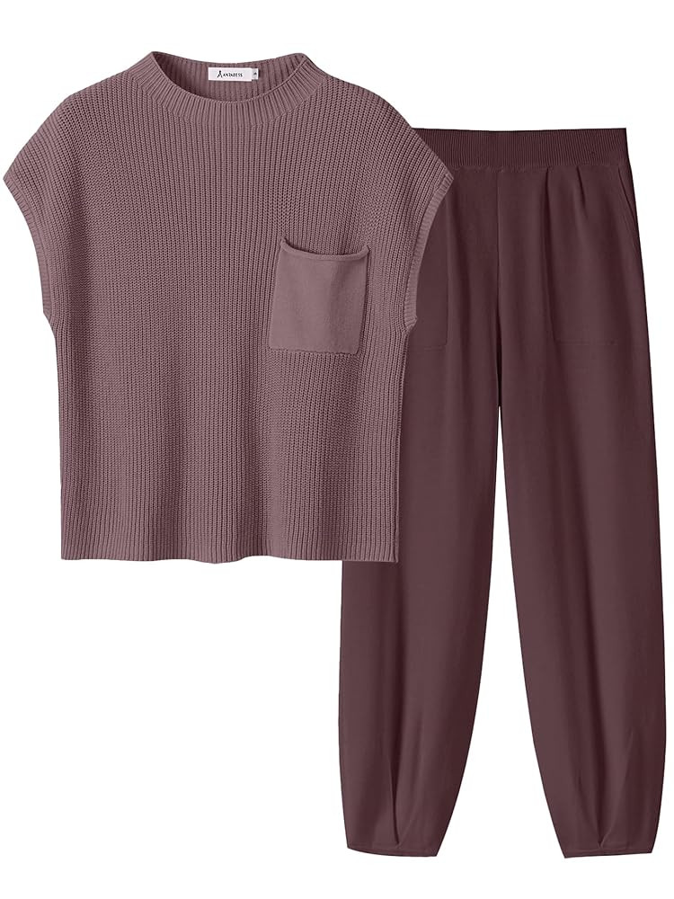ANRABESS Women's Two Piece Outfits Knit Sweater Vest Crop Top Pants Lounge Matching Tracksuit Swe... | Amazon (US)